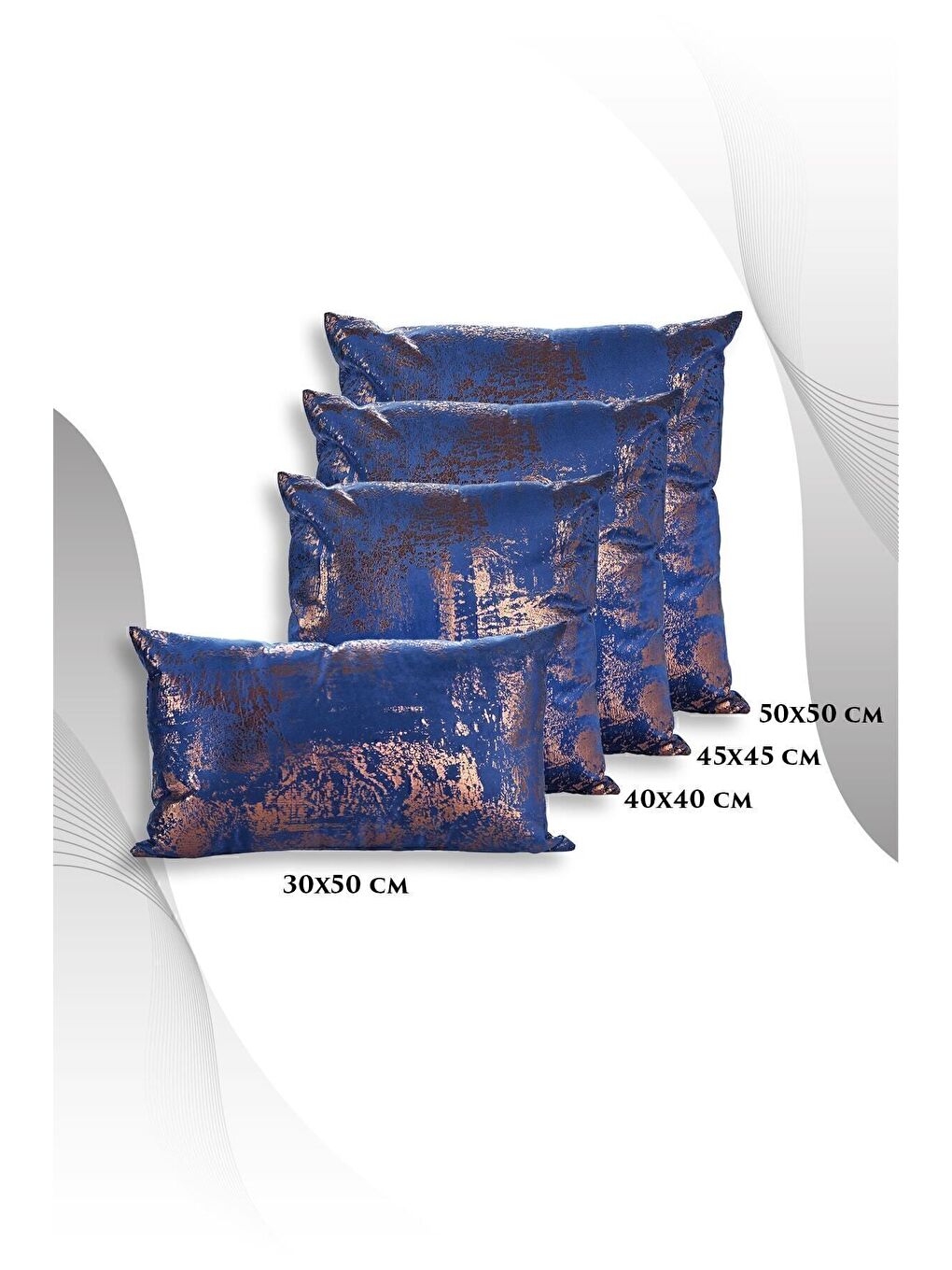 Lacivert Bakır Kırlent Kılıfı Dekoratif Desenli Kadife-4