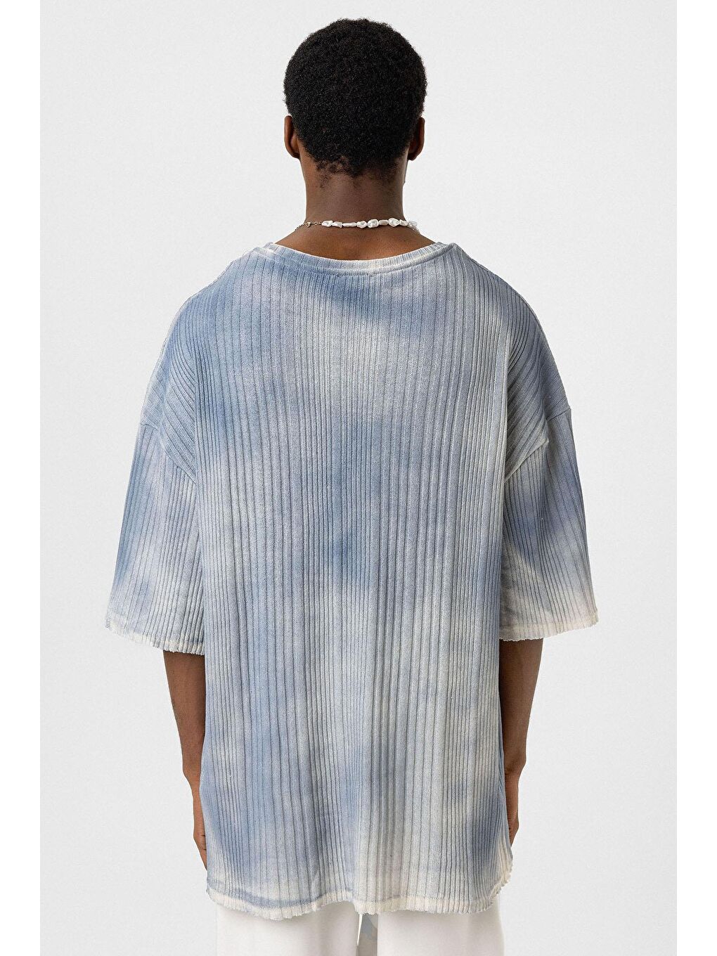 Yıkamalı Oversize Triko Tişört İndigo-4