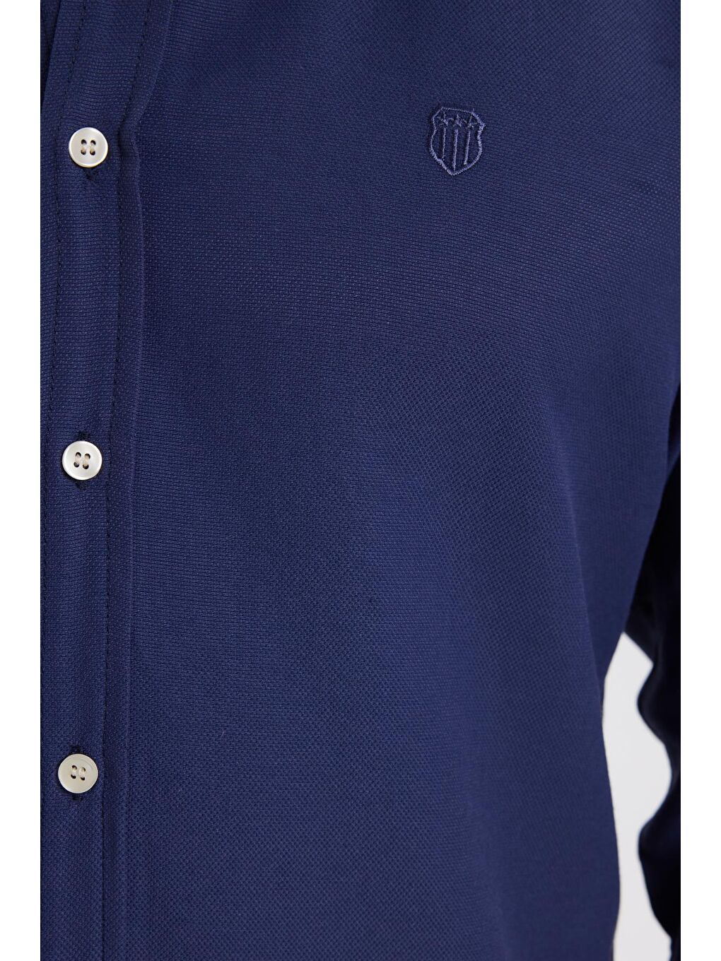 Erkek Slim Fit Dar Kesim Düz Oxford Armalı Düğmeli Yaka Lacivert Spor Gömlek-5