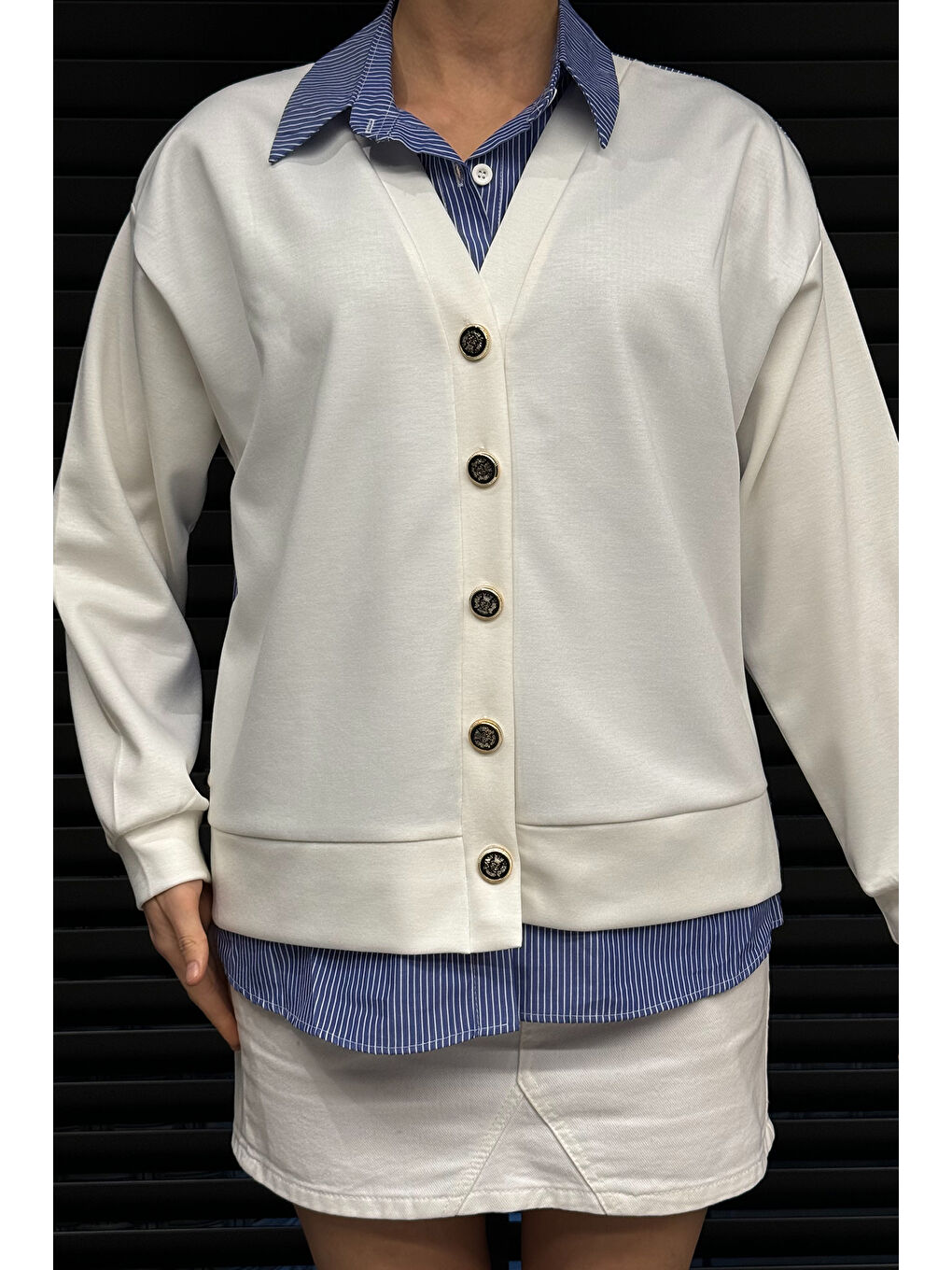 Beyaz Kadın Hırka Kombinli Gömlek-2