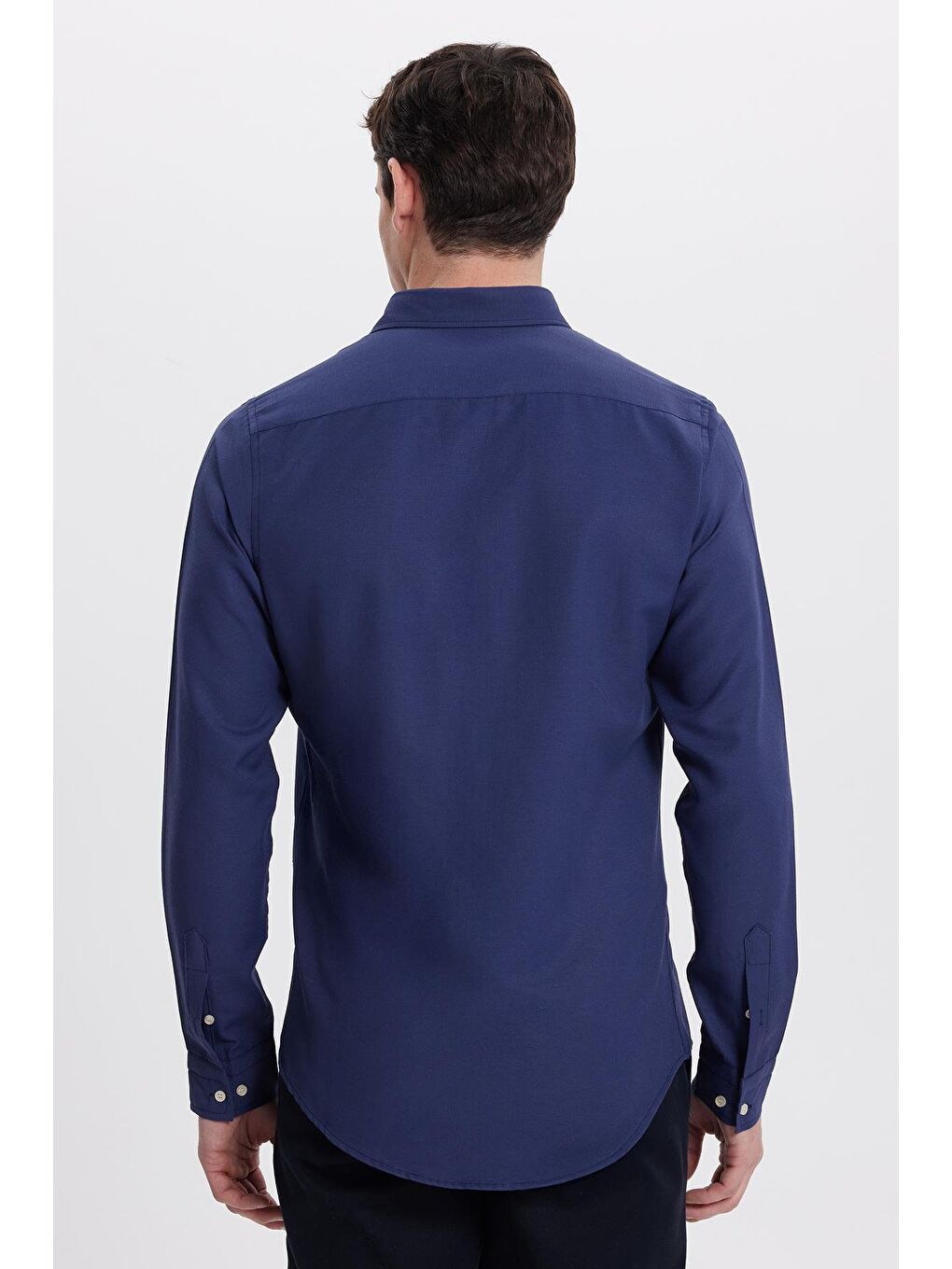 Erkek Slim Fit Dar Kesim Düz Oxford Armalı Düğmeli Yaka Lacivert Spor Gömlek-6