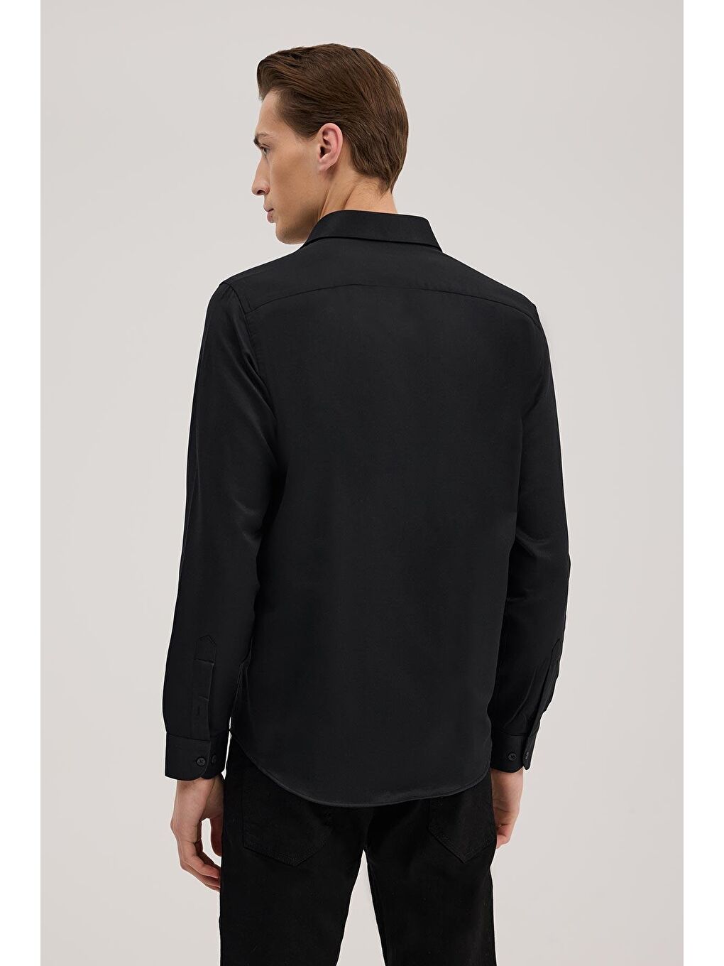 Siyah Comfort Fit İtalyan Yaka Pamuk Karışımlı Gömlek-2