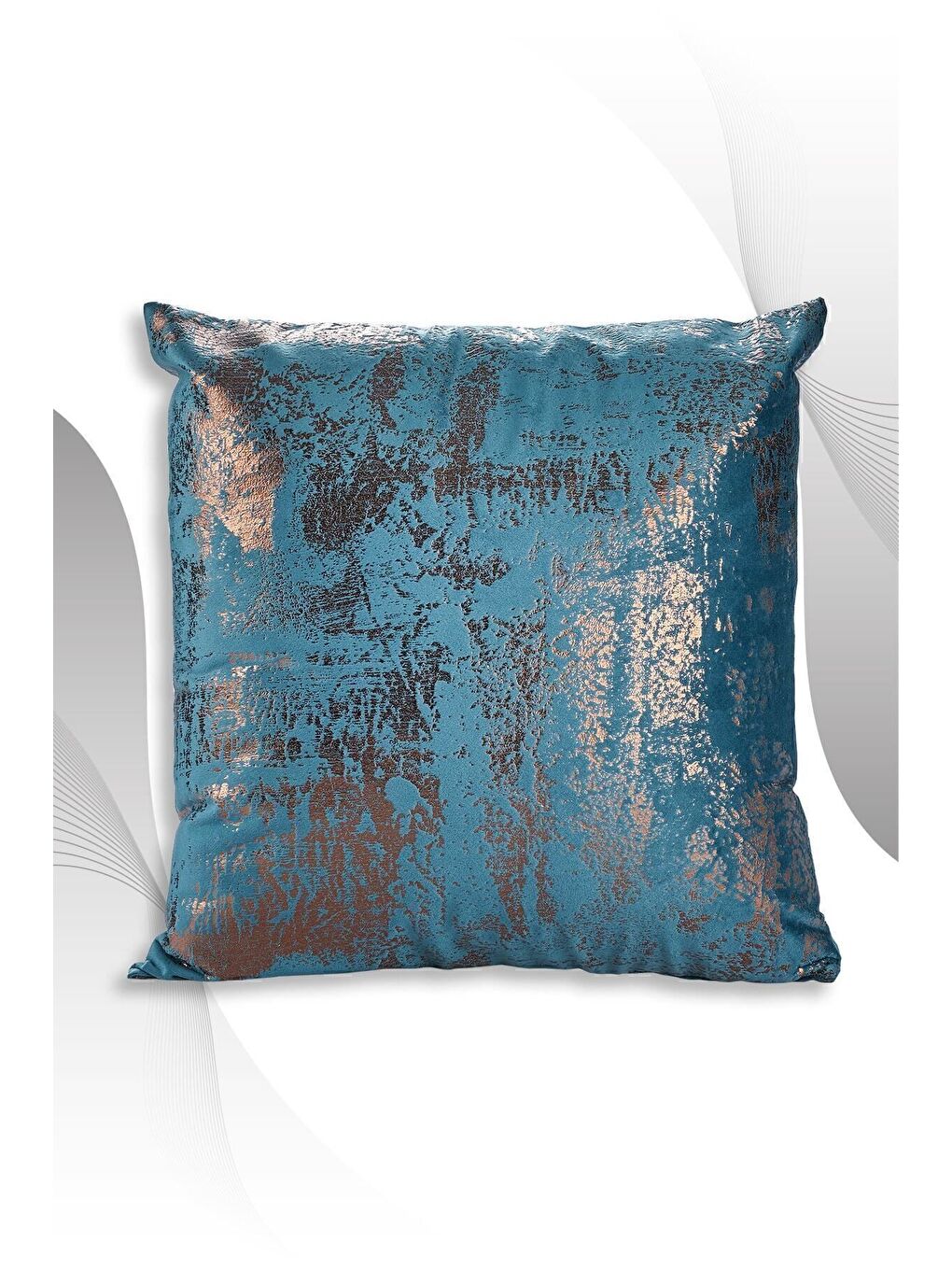 Petrol Bakır Kırlent Kılıfı Dekoratif Desenli Kadife-1