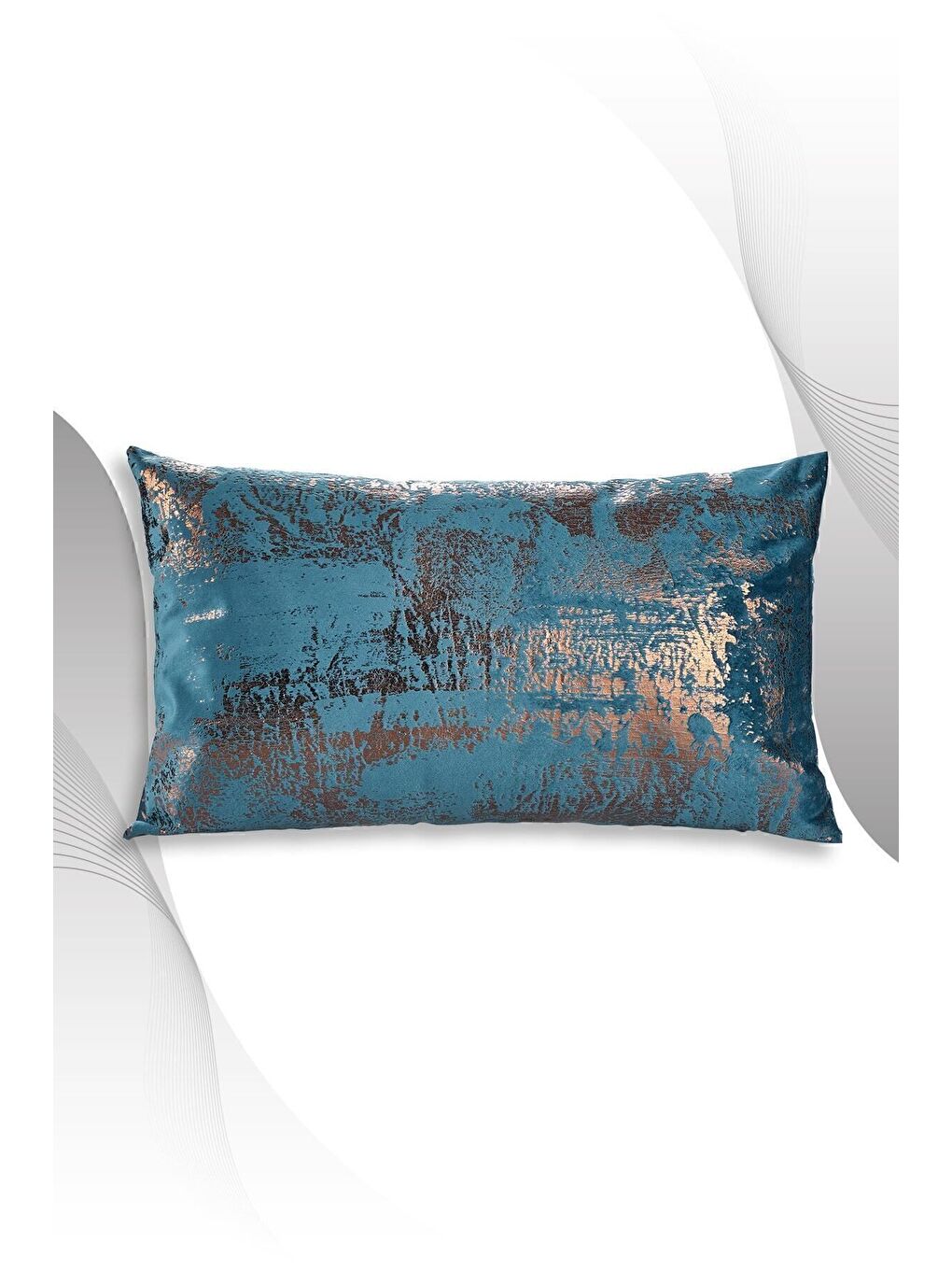 Petrol Bakır Kırlent Kılıfı Dekoratif Desenli Kadife-2