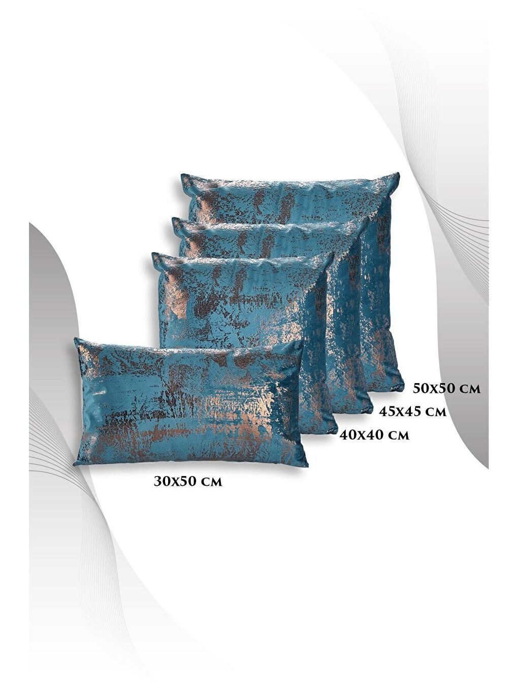 Petrol Bakır Kırlent Kılıfı Dekoratif Desenli Kadife-4