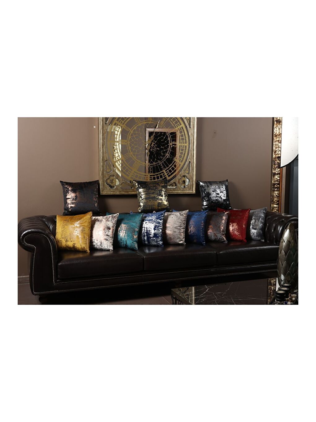 Petrol Bakır Kırlent Kılıfı Dekoratif Desenli Kadife-6