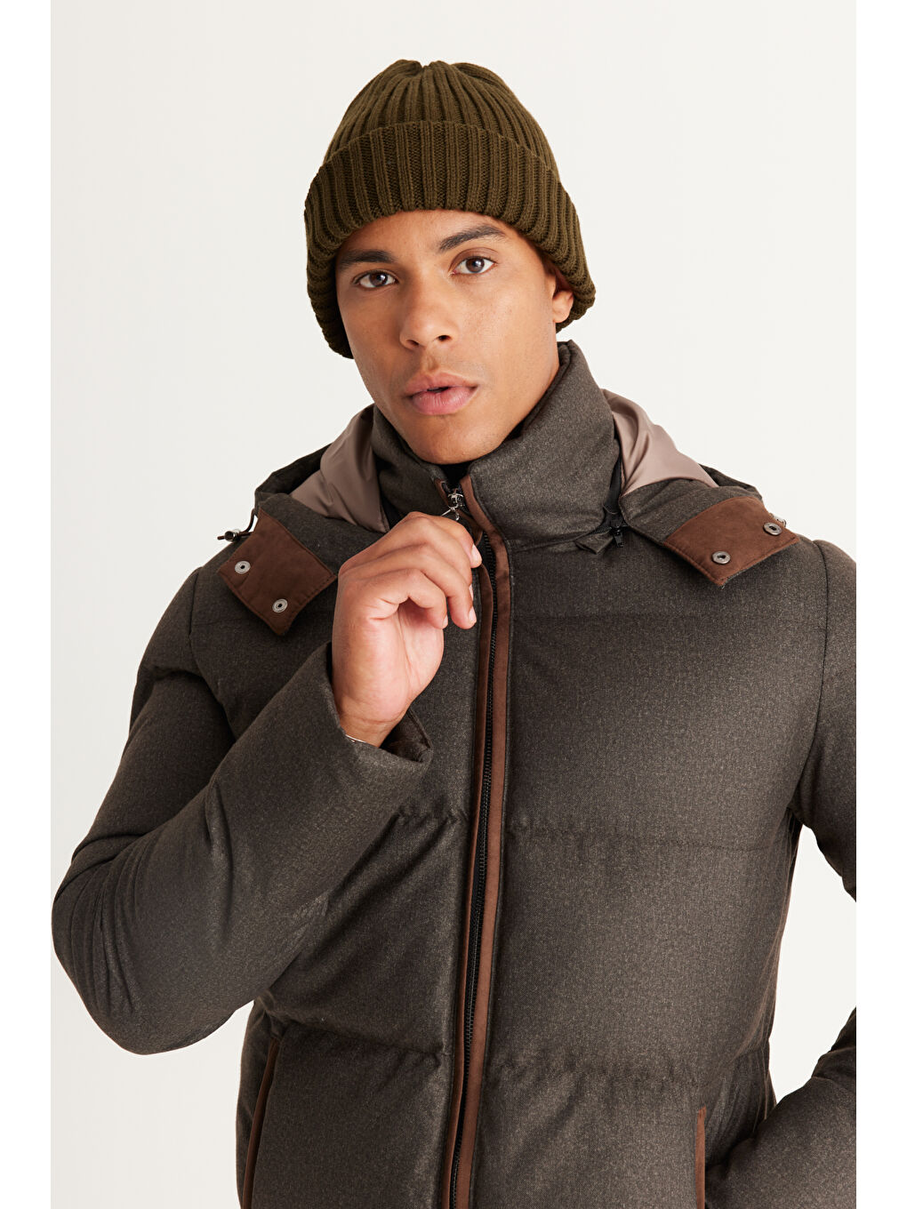 Erkek Kahverengi Standart Fit Normal Kesim Çıkma Kapüşonlu Şişme Mont-2