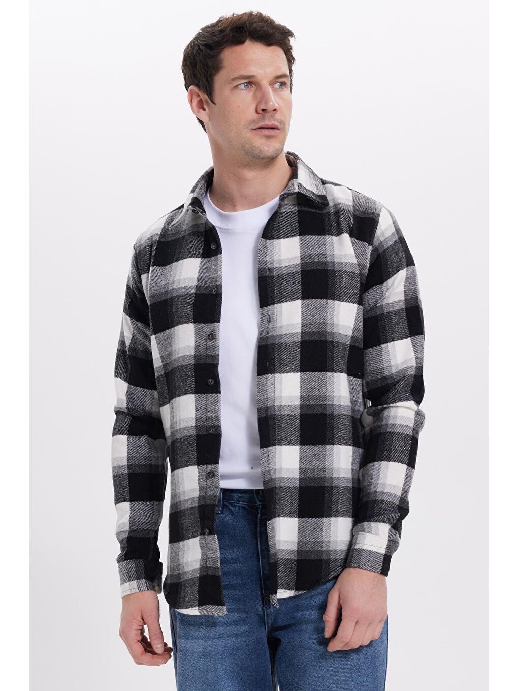 Karışık Erkek Slim Fit Dar Kesim Kareli Kışlık Oduncu Gömlek