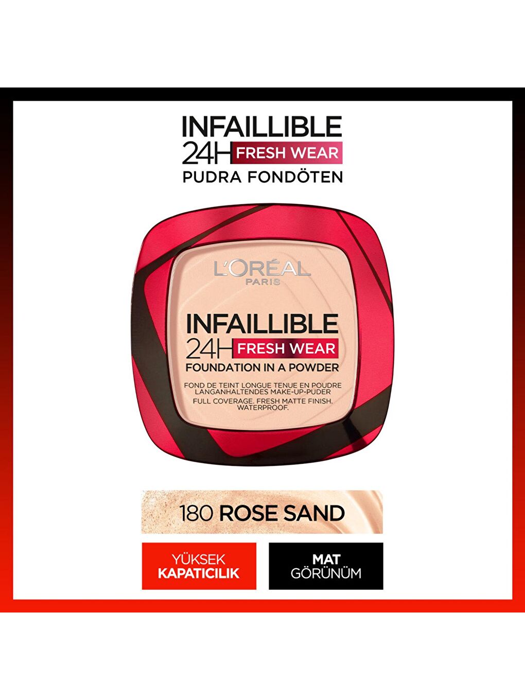 L'Oreal Paris Nude Infaillible 24H Fresh Wear Pudra Fondöten 180 Rose Sand