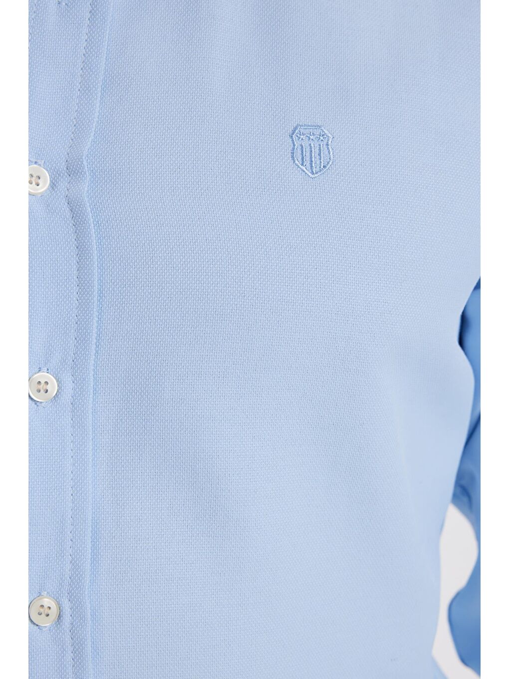 Erkek Slim Fit Dar Kesim Düz Oxford Armalı Düğmeli Yaka Mavi Spor Gömlek-2
