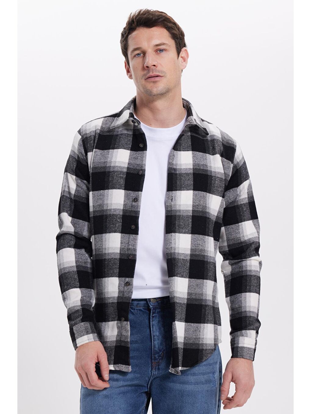 Karışık Erkek Slim Fit Dar Kesim Kareli Kışlık Oduncu Gömlek-6