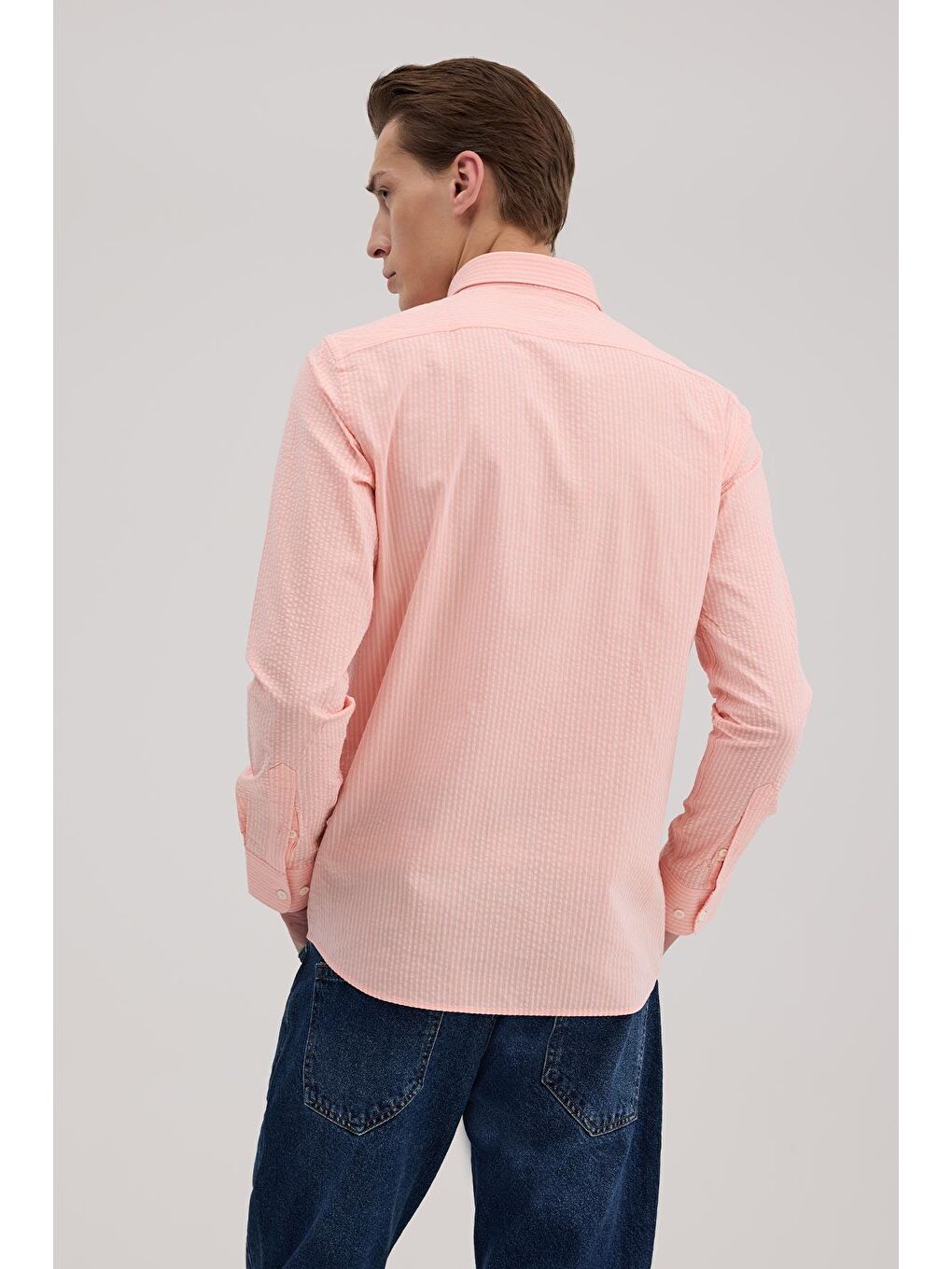 Turuncu Yavru Ağzı Comfort Fit %100 Pamuk Çizgili Gömlek-3