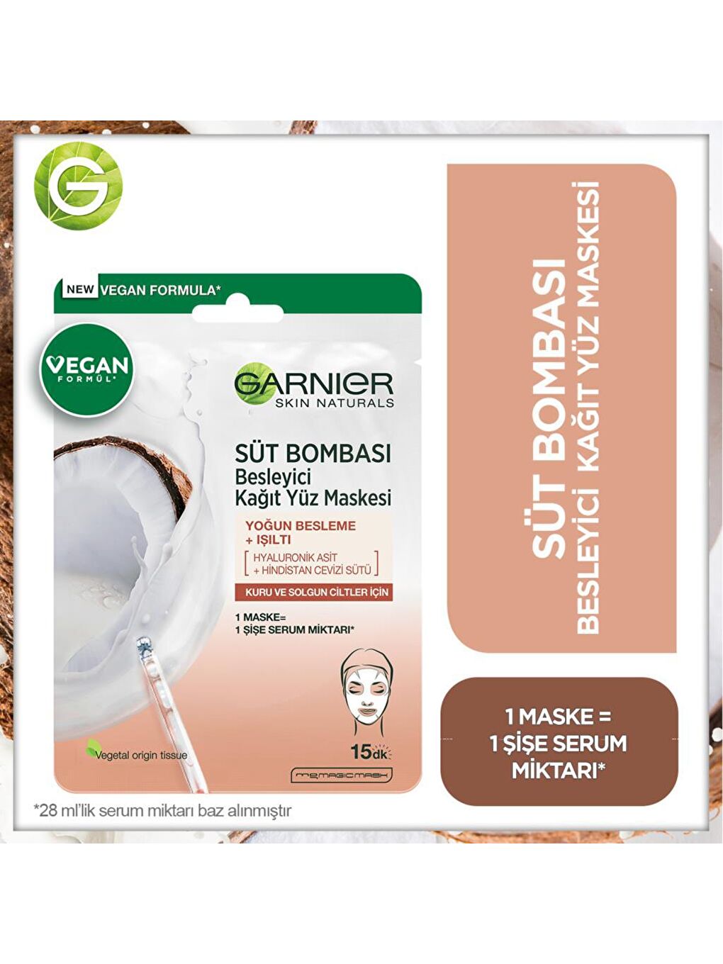 GARNIER Şeffaf Besleyici Kağıt Yüz Maskesi Hindistan Cevizi