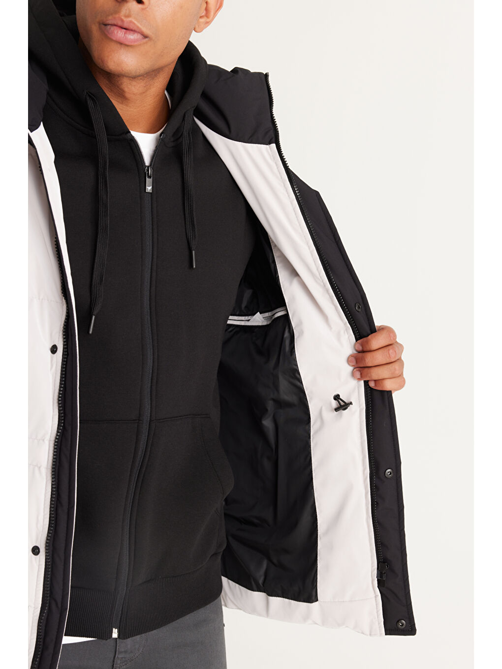 Bej Erkek Taş Standart Fit Normal Kesim Dik Yaka Şişme Mont-4