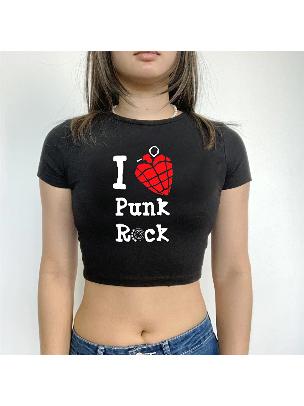 Touz Moda Siyah I Love Punk Rock Siyah Crop