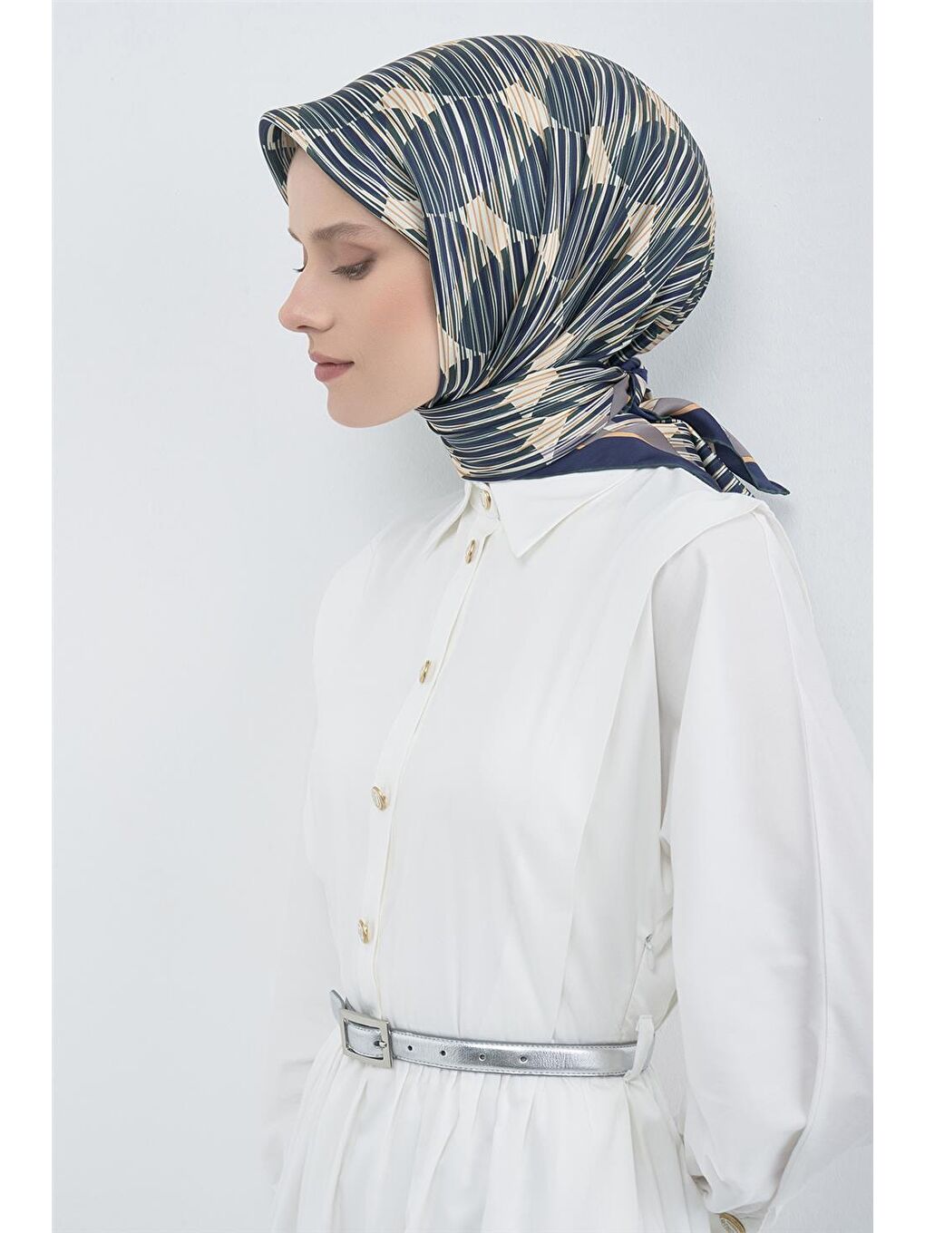 Petrol Saf İpek Twill Eşarp 9533D 85-3