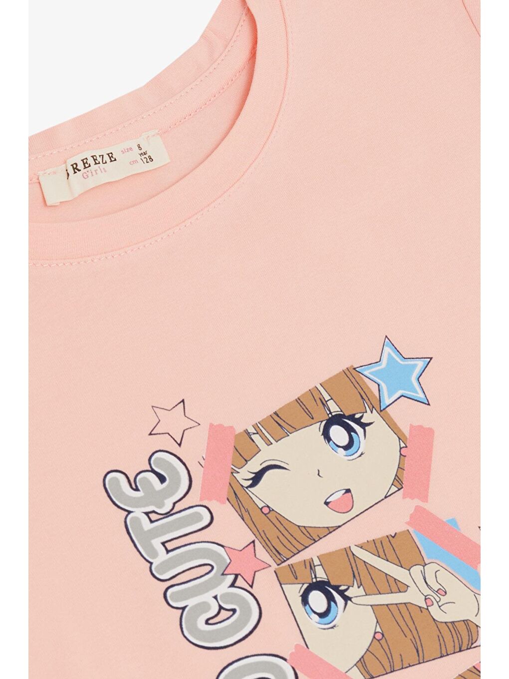 Pembe Kız Çocuk Tişört Sevimli Pozlar Veren Kız Baskılı Somon (4-9 Yaş)-2