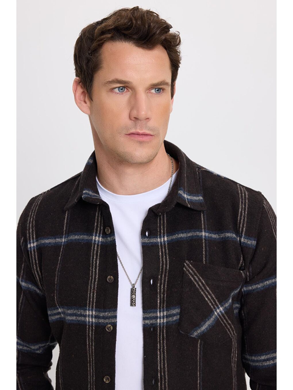 Karışık Erkek Slim Fit Dar Kesim Kareli Cepli Siyah Oduncu Gömlek-1