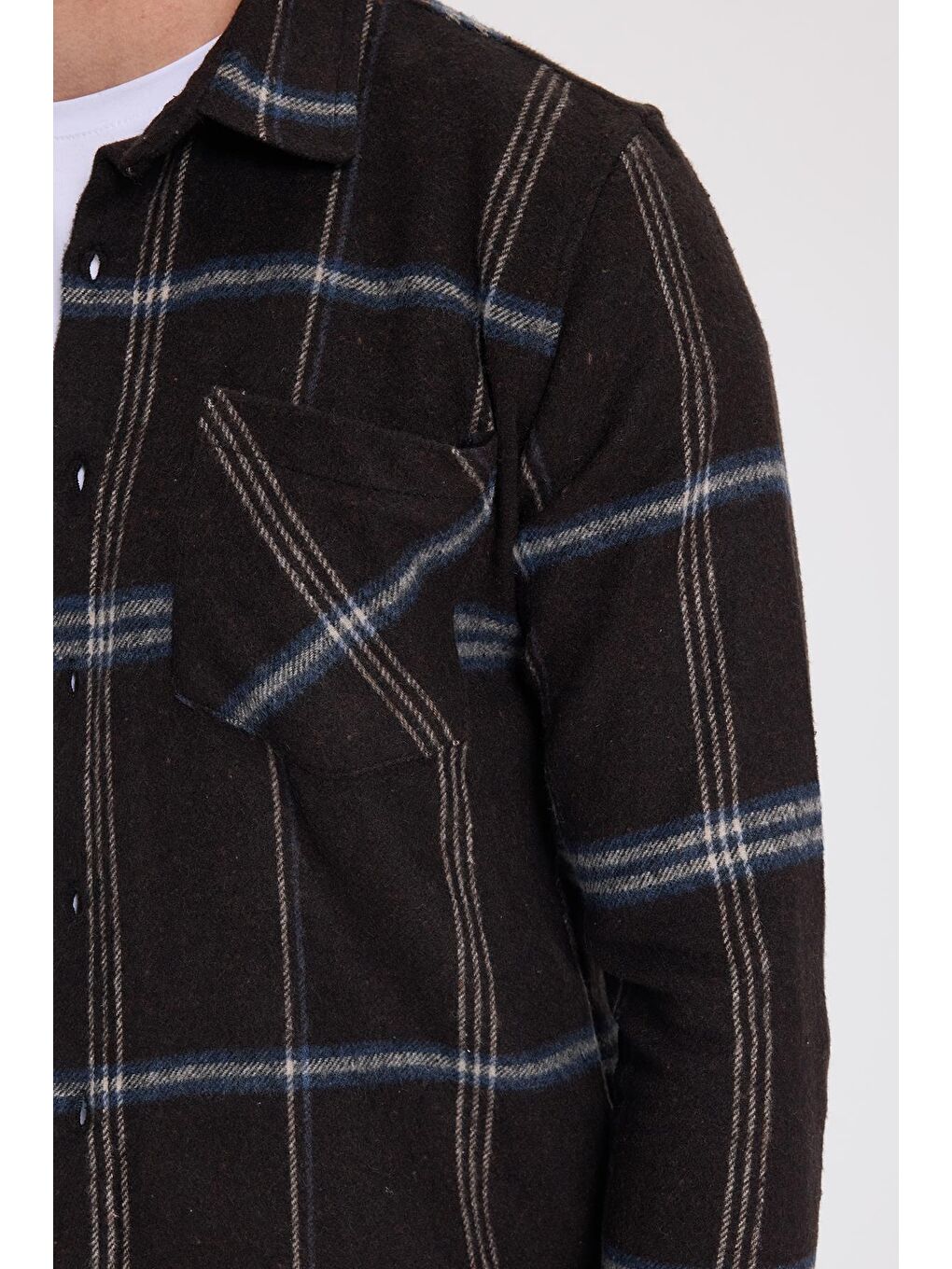 Karışık Erkek Slim Fit Dar Kesim Kareli Cepli Siyah Oduncu Gömlek-2