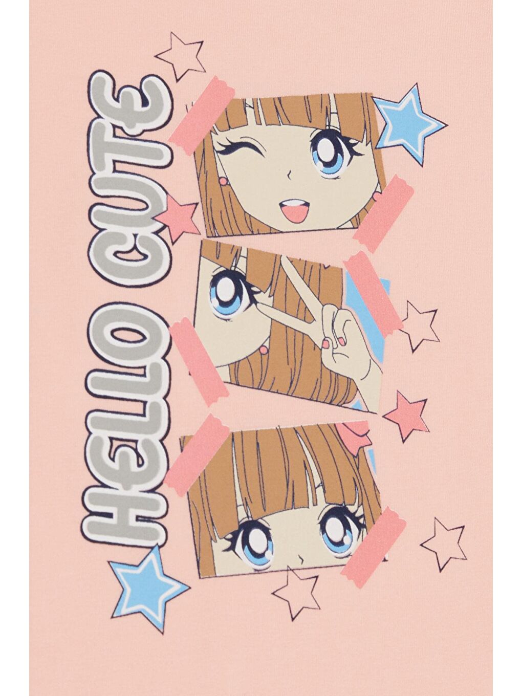 Pembe Kız Çocuk Tişört Sevimli Pozlar Veren Kız Baskılı Somon (4-9 Yaş)-3