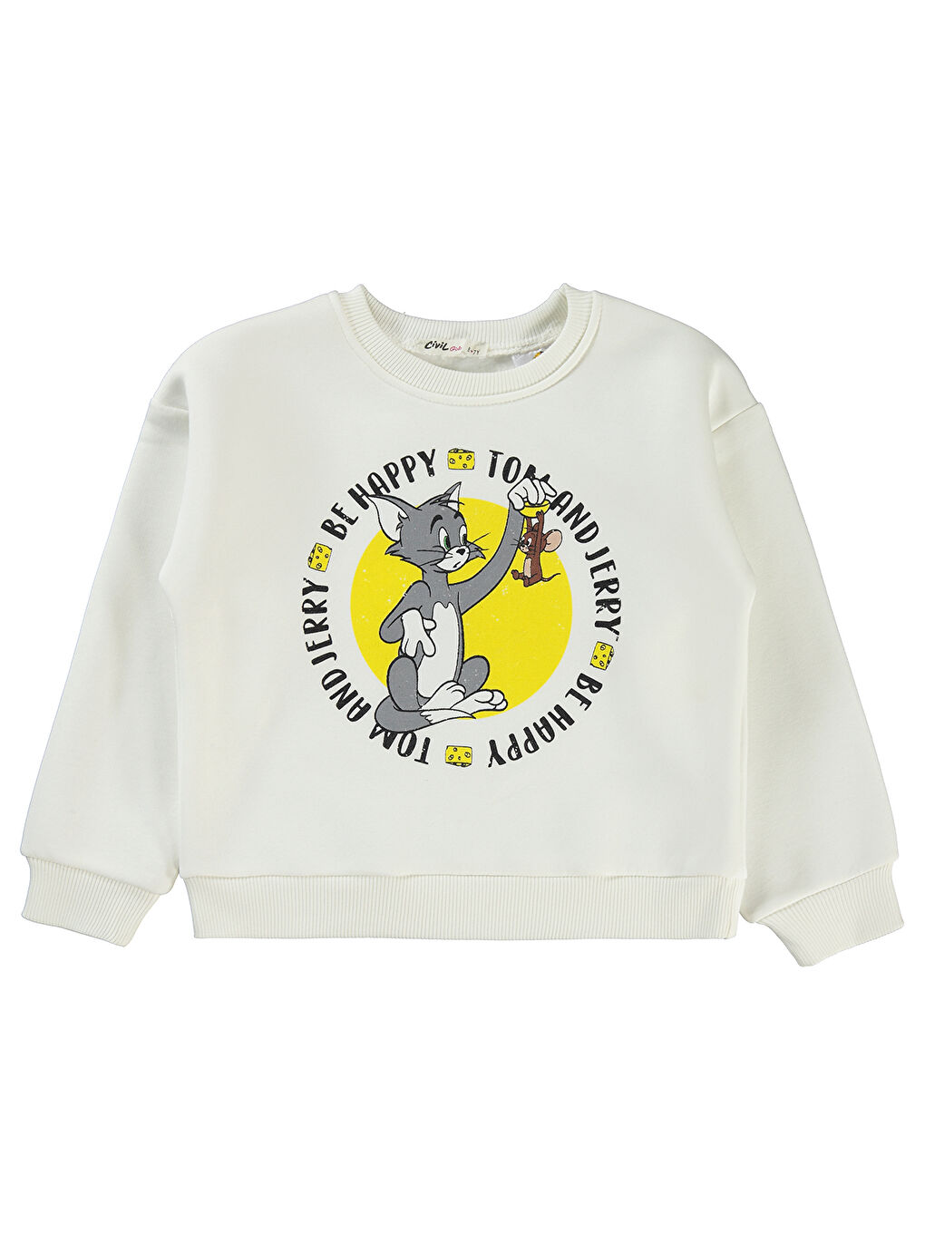 Civil Tom and Jerry Kız Çocuk Sweatshirt 6-9 Yaş Ekru