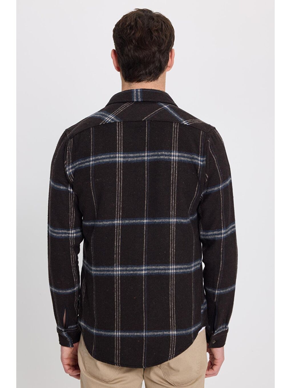 Karışık Erkek Slim Fit Dar Kesim Kareli Cepli Siyah Oduncu Gömlek-6