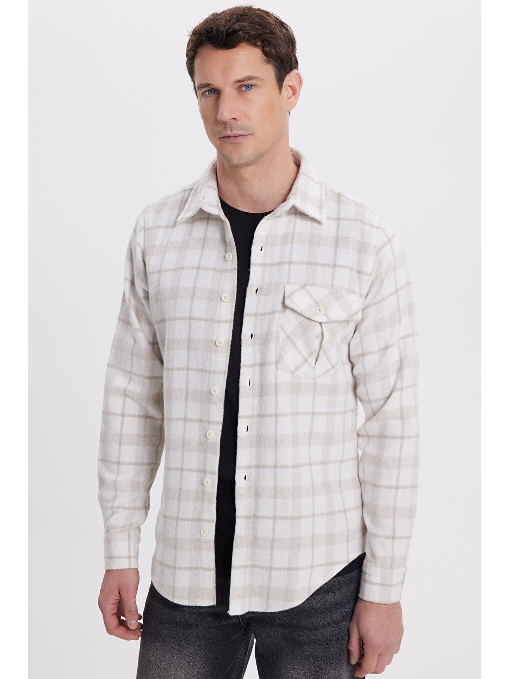 Karışık Erkek Slim Fit Dar Kesim Kareli Tek Cepli Oduncu Gömlek