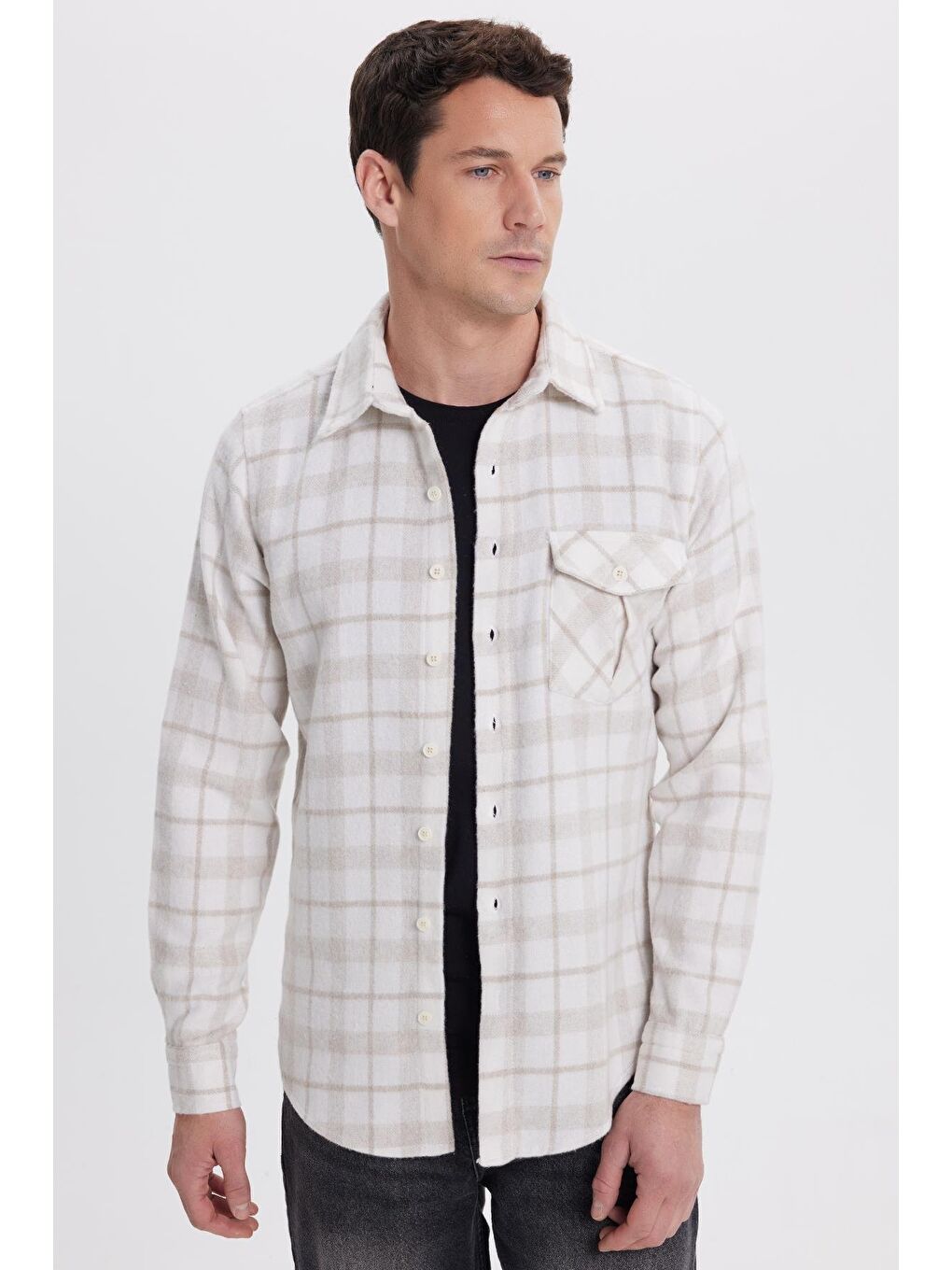Karışık Erkek Slim Fit Dar Kesim Kareli Tek Cepli Oduncu Gömlek-1