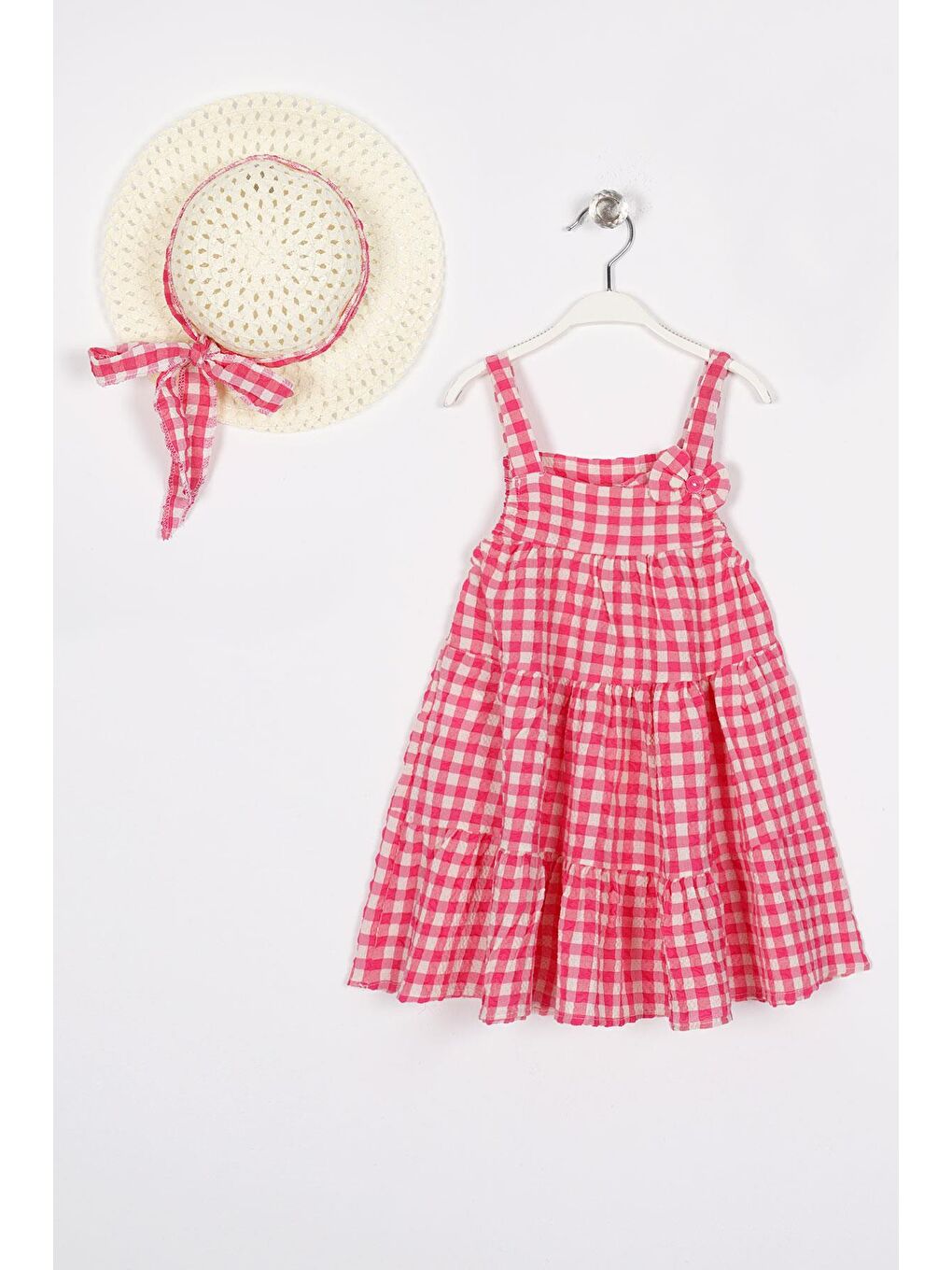 Askılı Fiyonk Detaylı Fuşya Renk Kız Çocuk Elbise
