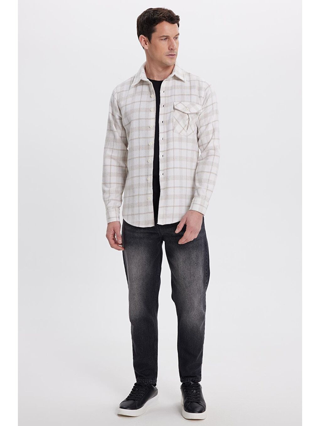 Karışık Erkek Slim Fit Dar Kesim Kareli Tek Cepli Oduncu Gömlek-3