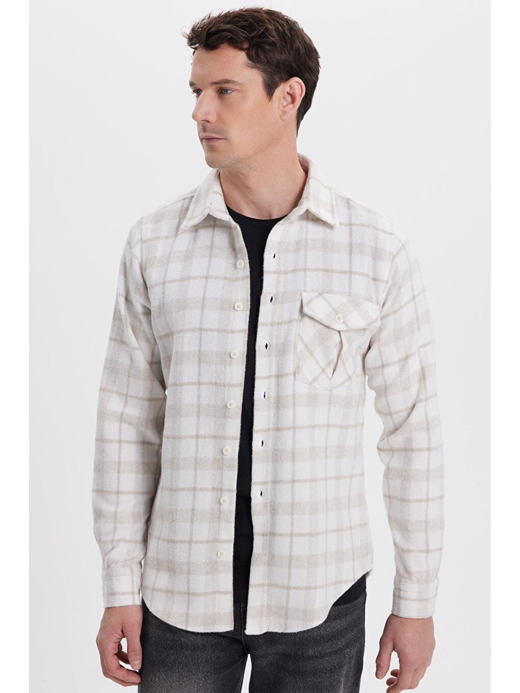 Karışık Erkek Slim Fit Dar Kesim Kareli Tek Cepli Oduncu Gömlek-4