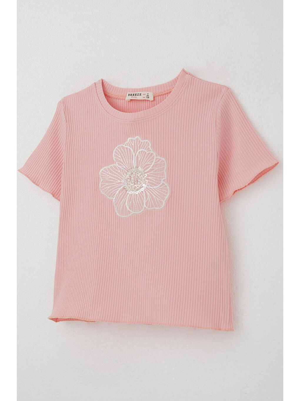 Kız Çocuk Tişört Tül Çiçek Armalı Boncuk Aksesuarlı Kemer Boy Pembe (8-14 Yaş)-2