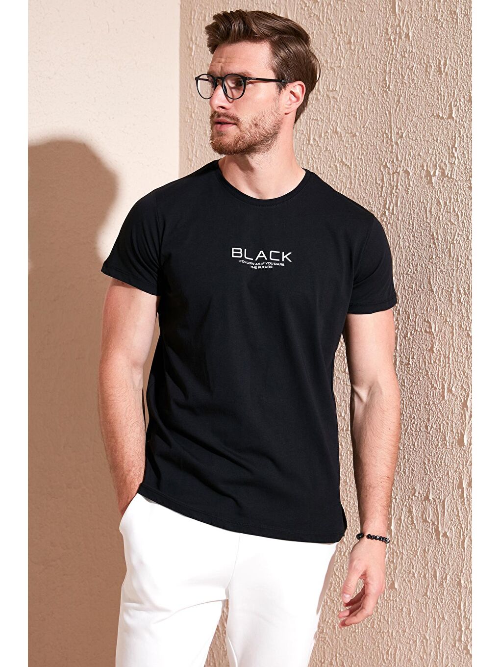 Buratti Siyah Baskılı Bisiklet Yaka % 100 Pamuk Slim Fit Erkek T Shirt 541FOLLOW