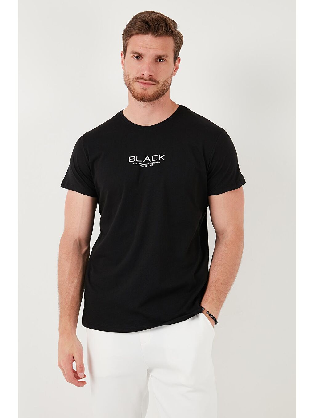 Buratti Siyah Baskılı Bisiklet Yaka % 100 Pamuk Slim Fit Erkek T Shirt 541FOLLOW - 1