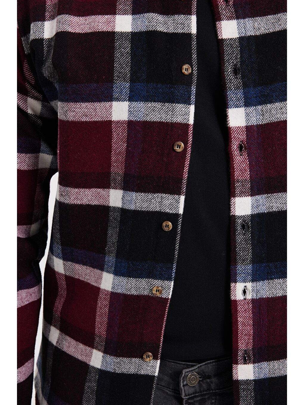 Bordo Erkek Slim Fit Dar Kesim Kareli Kışlık Oduncu Gömlek-3