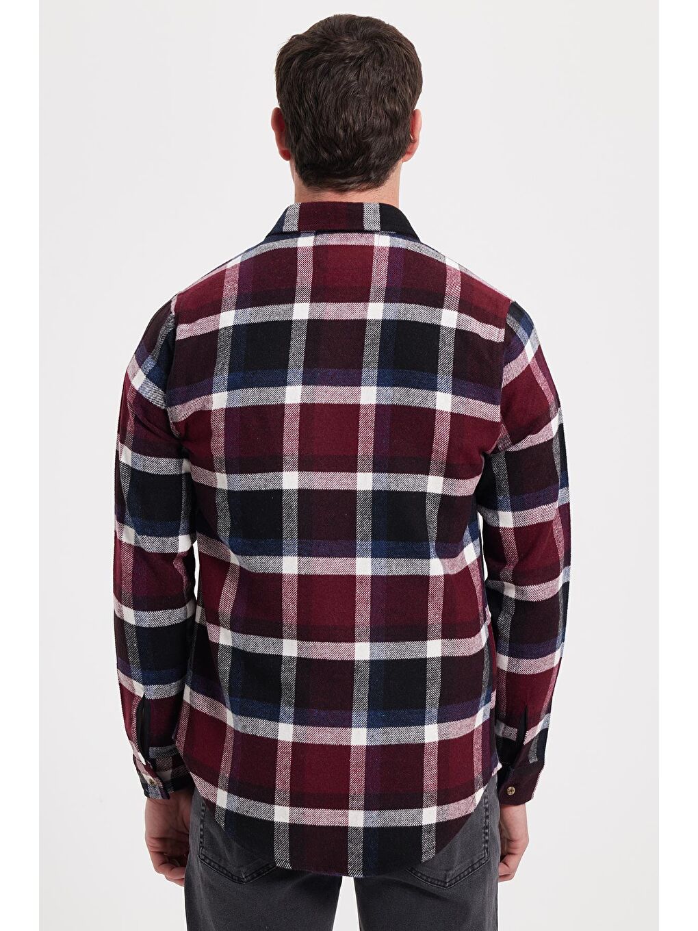 Bordo Erkek Slim Fit Dar Kesim Kareli Kışlık Oduncu Gömlek-6