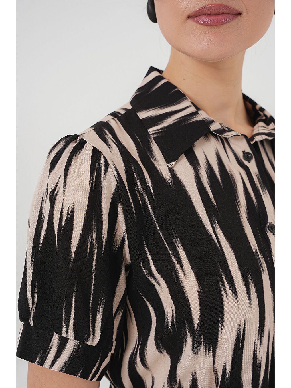 Desenli Kısa Kol Elbise 2532 - Siyah-3