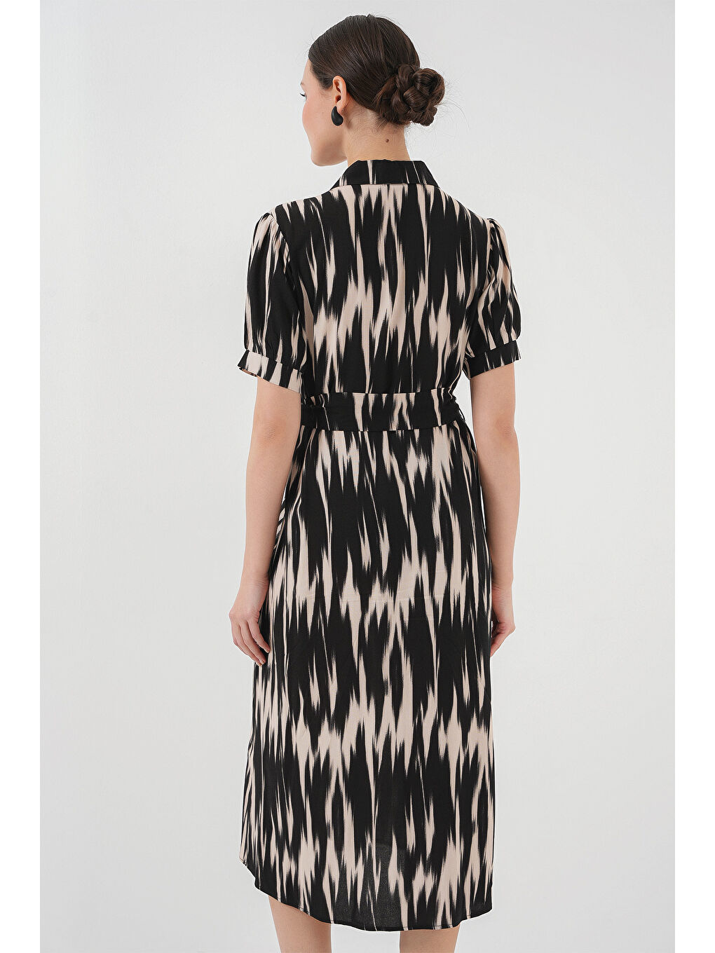 Desenli Kısa Kol Elbise 2532 - Siyah-4