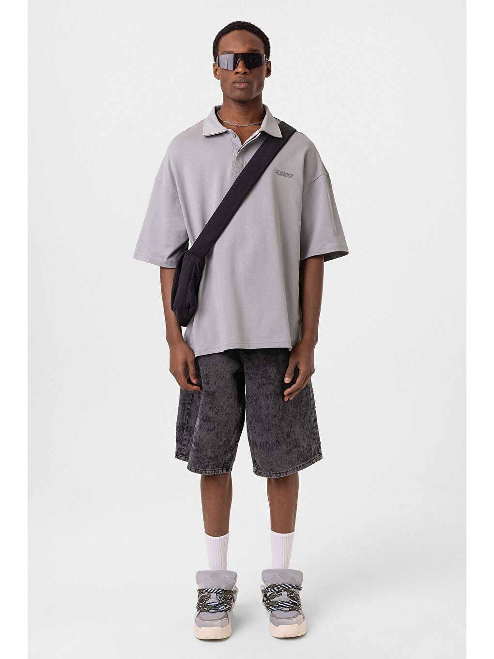 Polo Yaka Oversize Tişört Gri