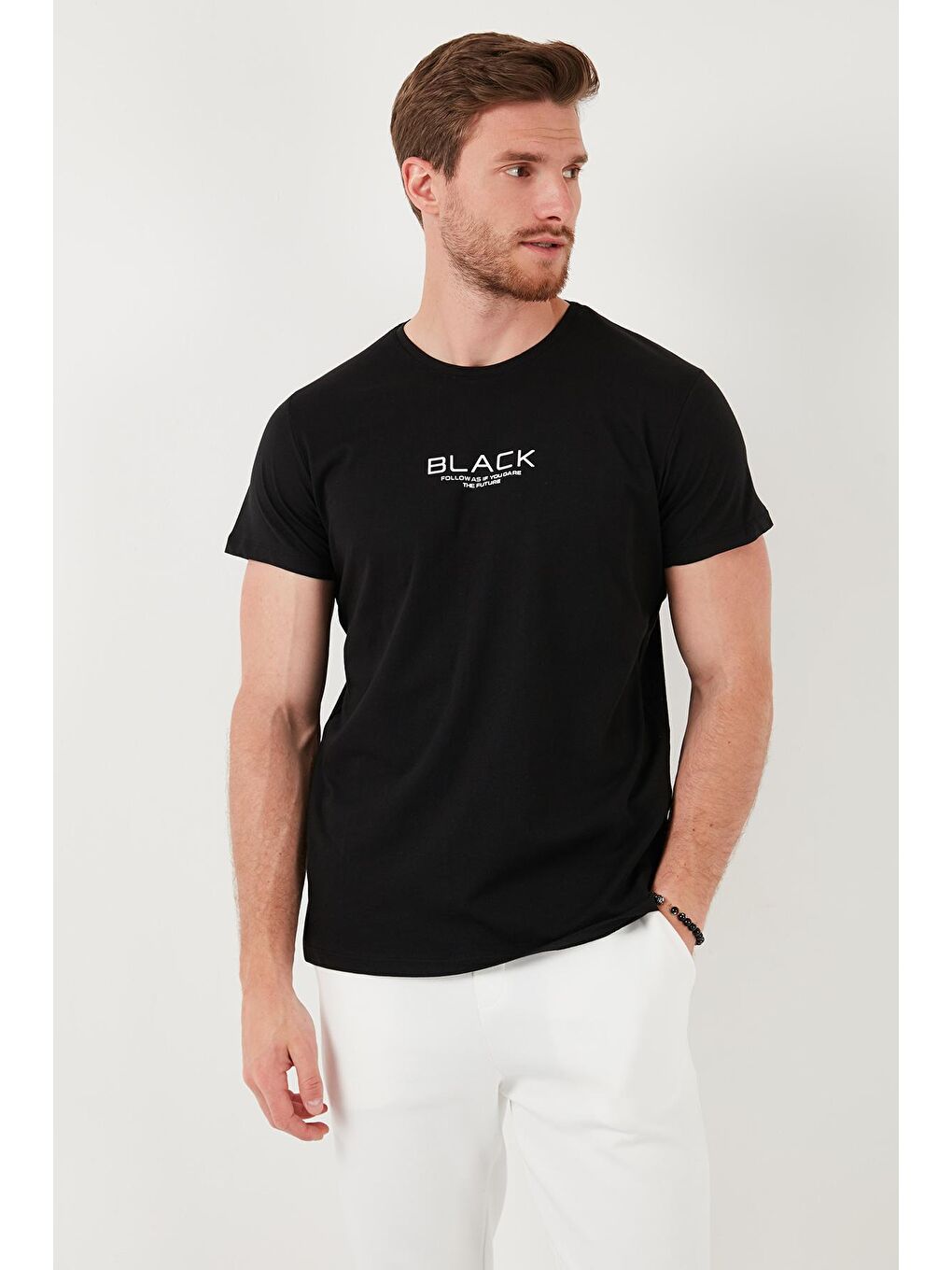 Buratti Siyah Baskılı Bisiklet Yaka % 100 Pamuk Slim Fit Erkek T Shirt 541FOLLOW - 4