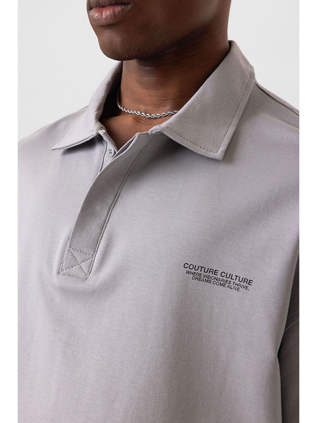 Polo Yaka Oversize Tişört Gri-5