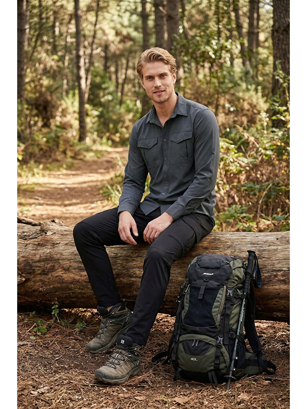 Gri Treaking ve Su İtici Klasik Yaka Uzun Kollu Cepli Gömlek 693821