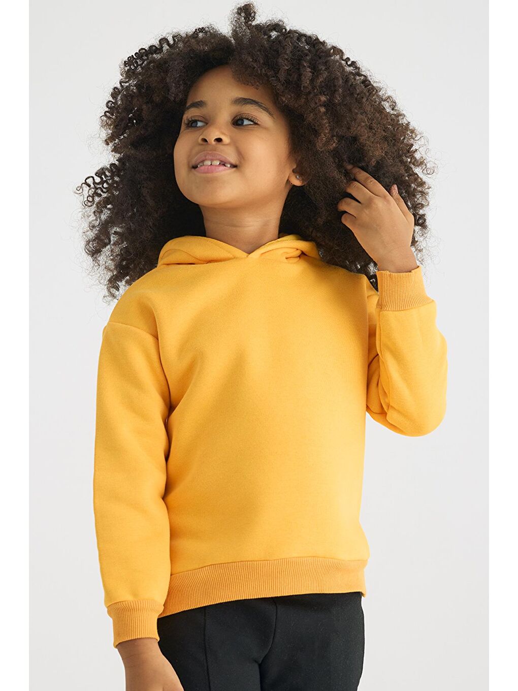 Sarı Kapüşonlu Uzun Kol Hardal Renk Kız Çocuk Sweatshirt-1