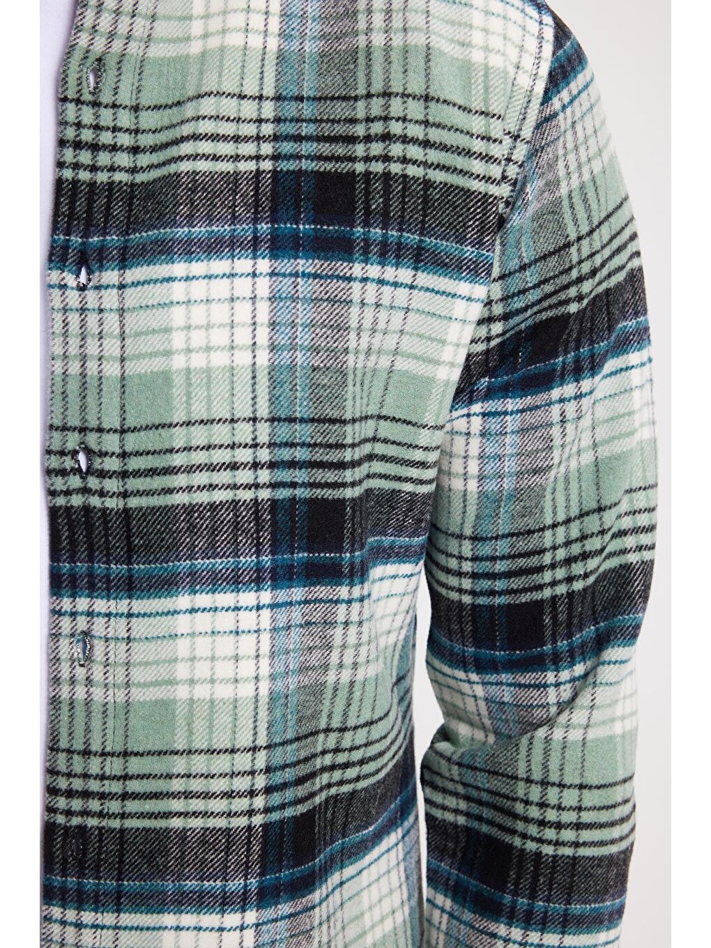 Yeşil Erkek Slim Fit Dar Kesim Kareli Kışlık Oduncu Gömlek-3