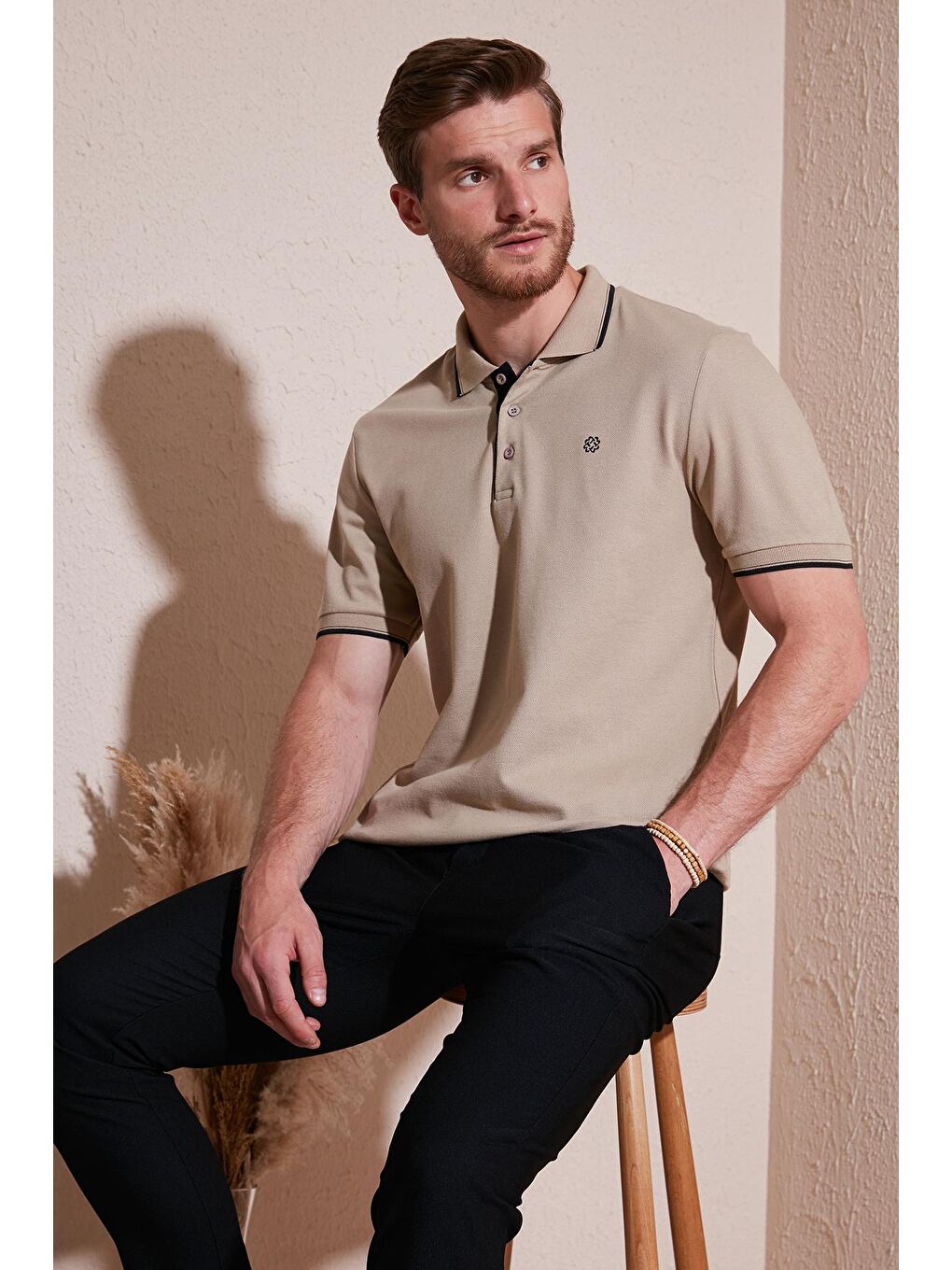 Buratti Bej % 100 Pamuk Düğmeli Slim Fit Erkek Polo Yaka T Shirt 5902118