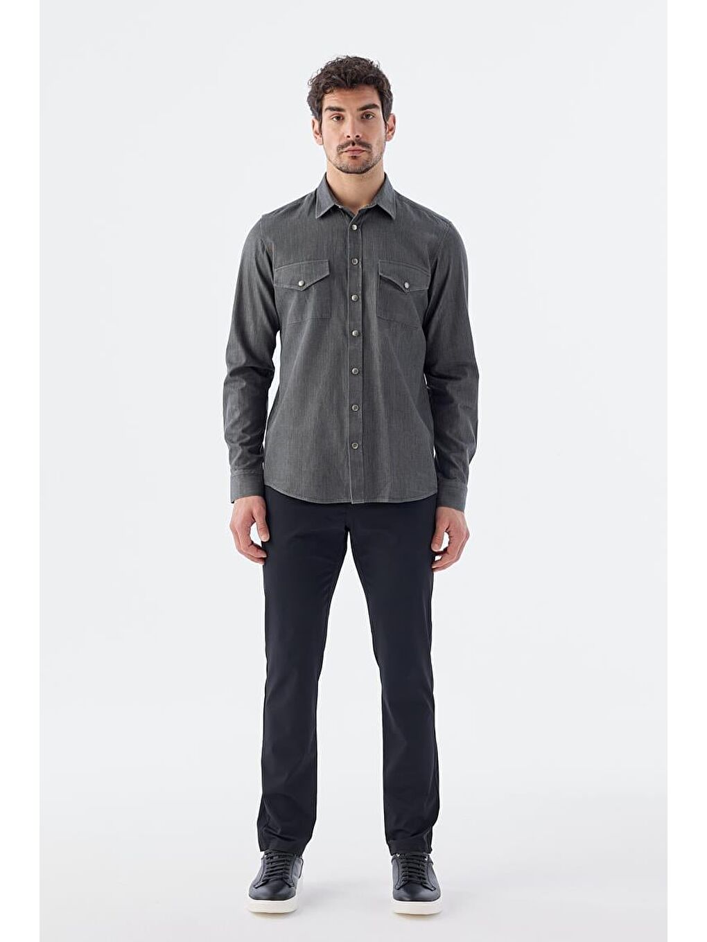 Siyah Comfort Fit Cepli Çıtçıtlı %100 Pamuk Jean Gömlek-1