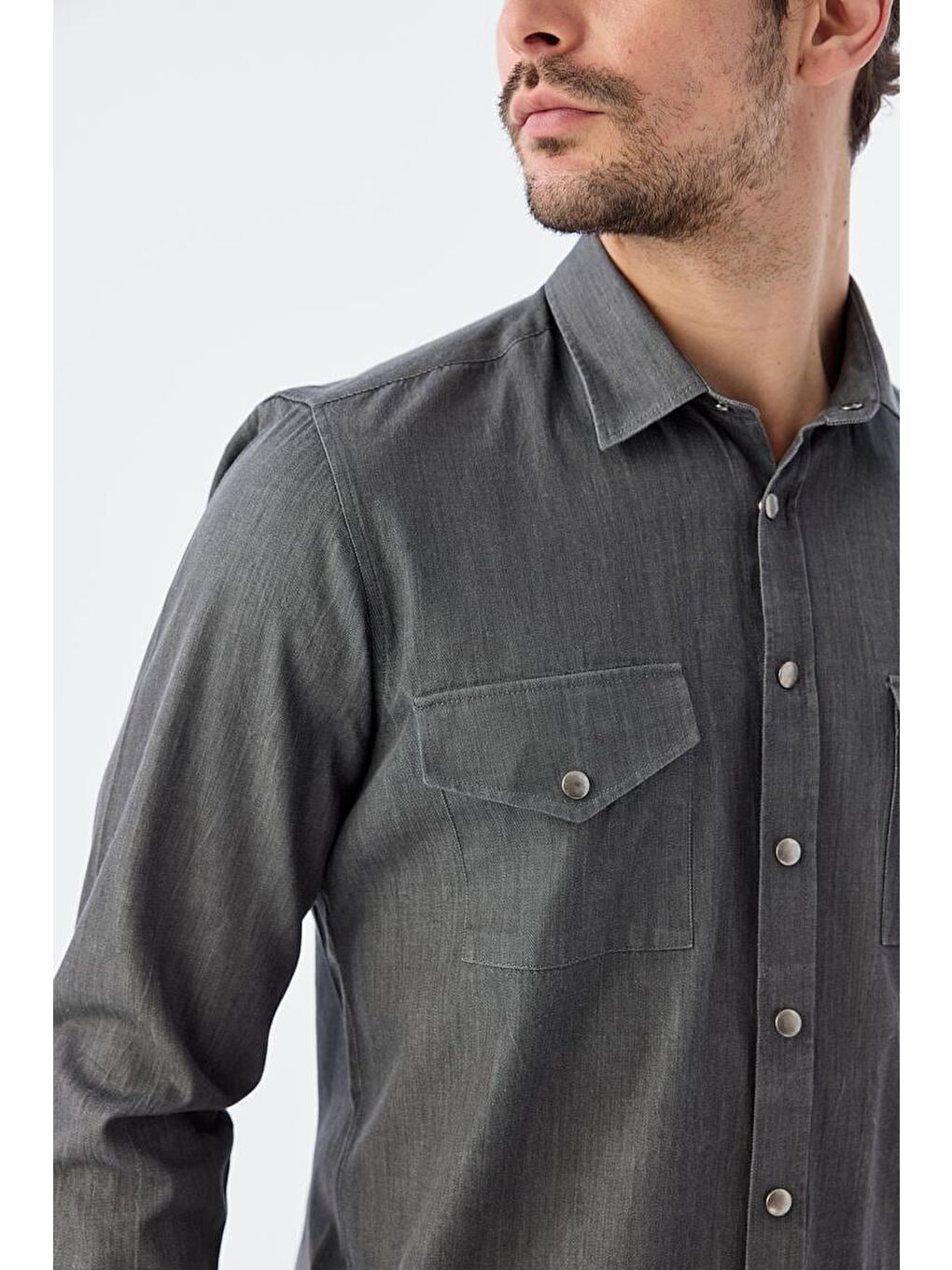 Siyah Comfort Fit Cepli Çıtçıtlı %100 Pamuk Jean Gömlek-2