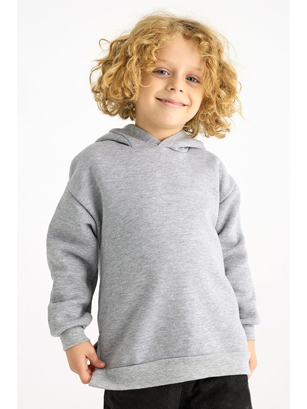 Kapüşonlu Uzun Kol Gri Renk Kız Çocuk Sweatshirt-1