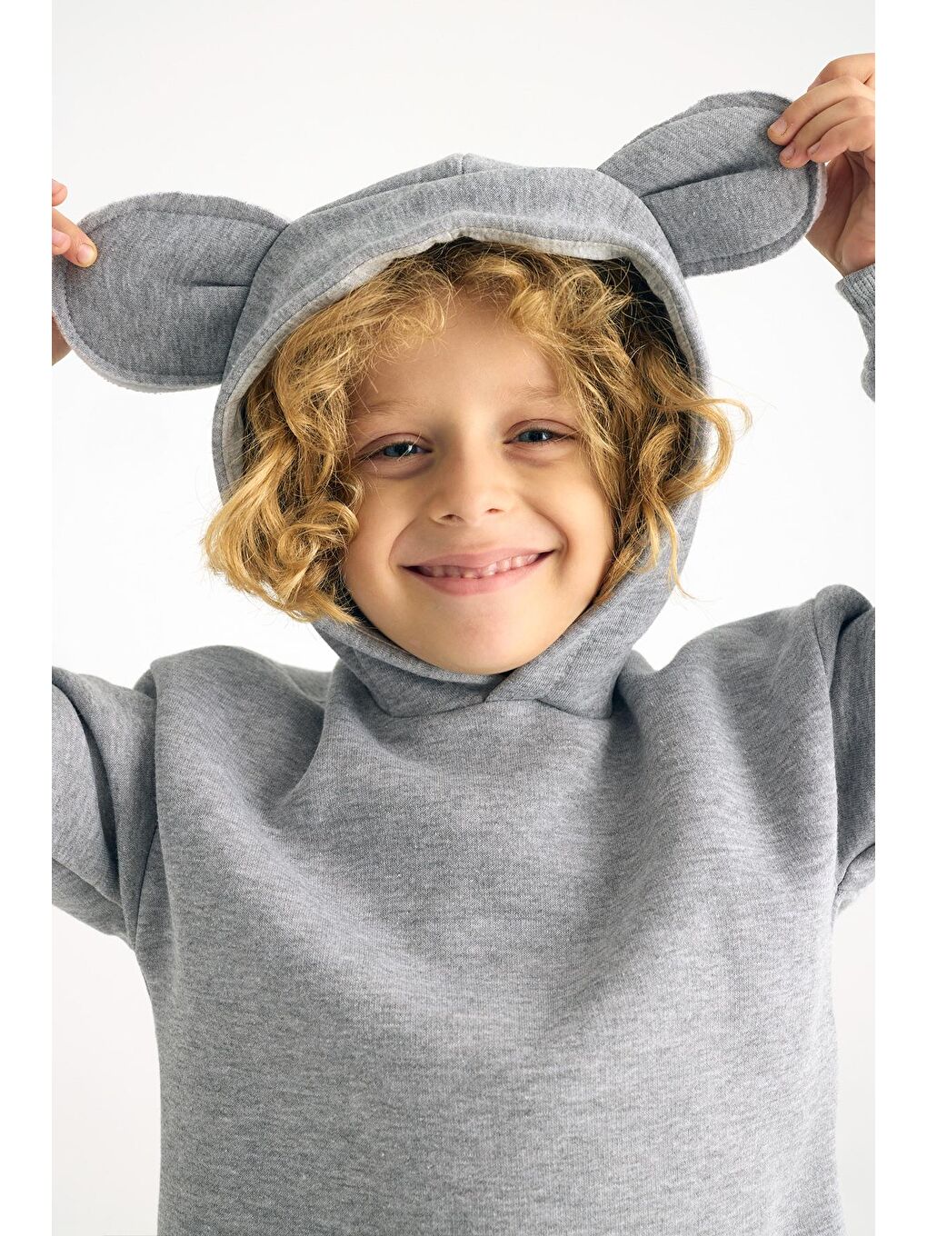 Kapüşonlu Uzun Kol Gri Renk Kız Çocuk Sweatshirt-2