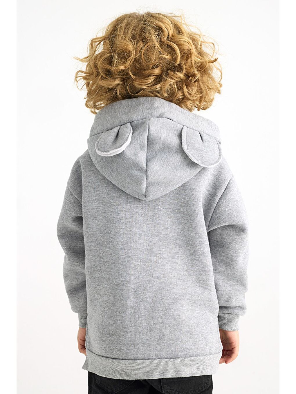 Kapüşonlu Uzun Kol Gri Renk Kız Çocuk Sweatshirt-3